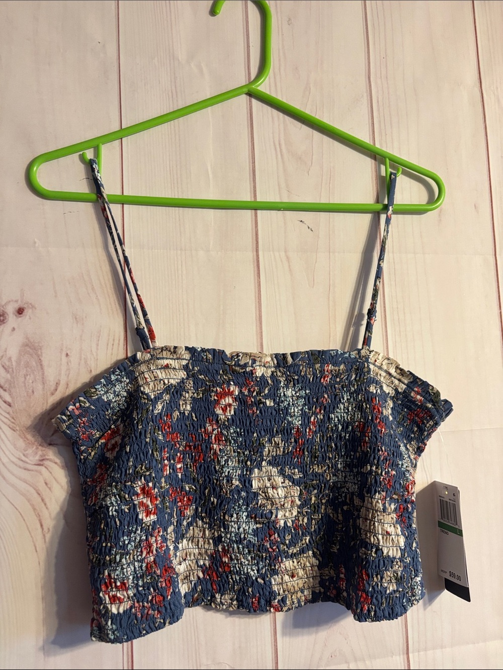 NEW City Studio Blue Floral Smocked Crop Cami | Large